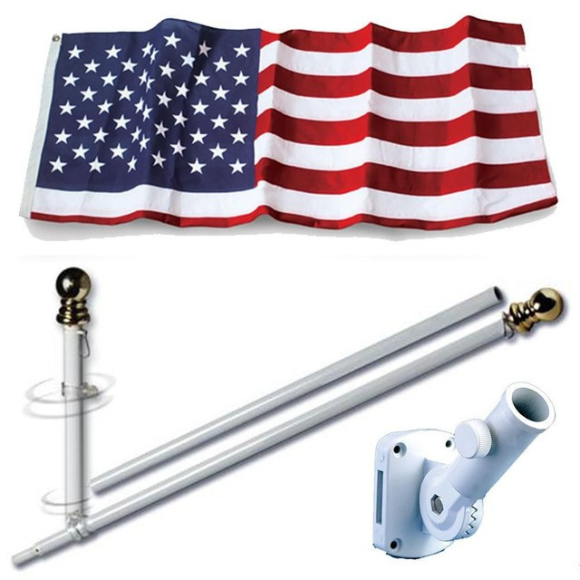 Premium Spinning Flagpole with 3 ft x 5 ft U.S. Embroidered Flag Sets